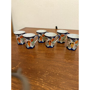 Antique Nippon Hand Painted Geisha Demitasse Cups Set of 6 Cobalt Gold Moriage